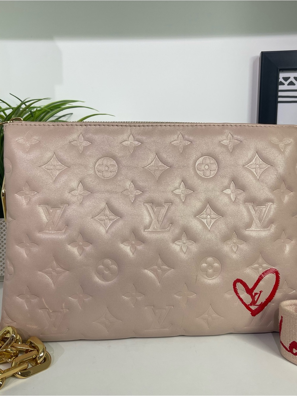 Louis Vuitton Blush Pink Monogram Embossed Fall In Love LE Coussin PM